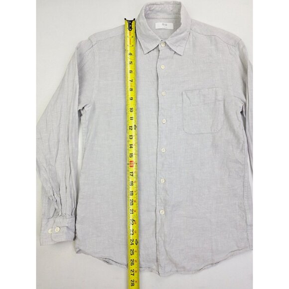 Uniqlo Size Small Mens Gray Linen Long Sleeve Button Up Pocket Shirt - Picture 8 of 9